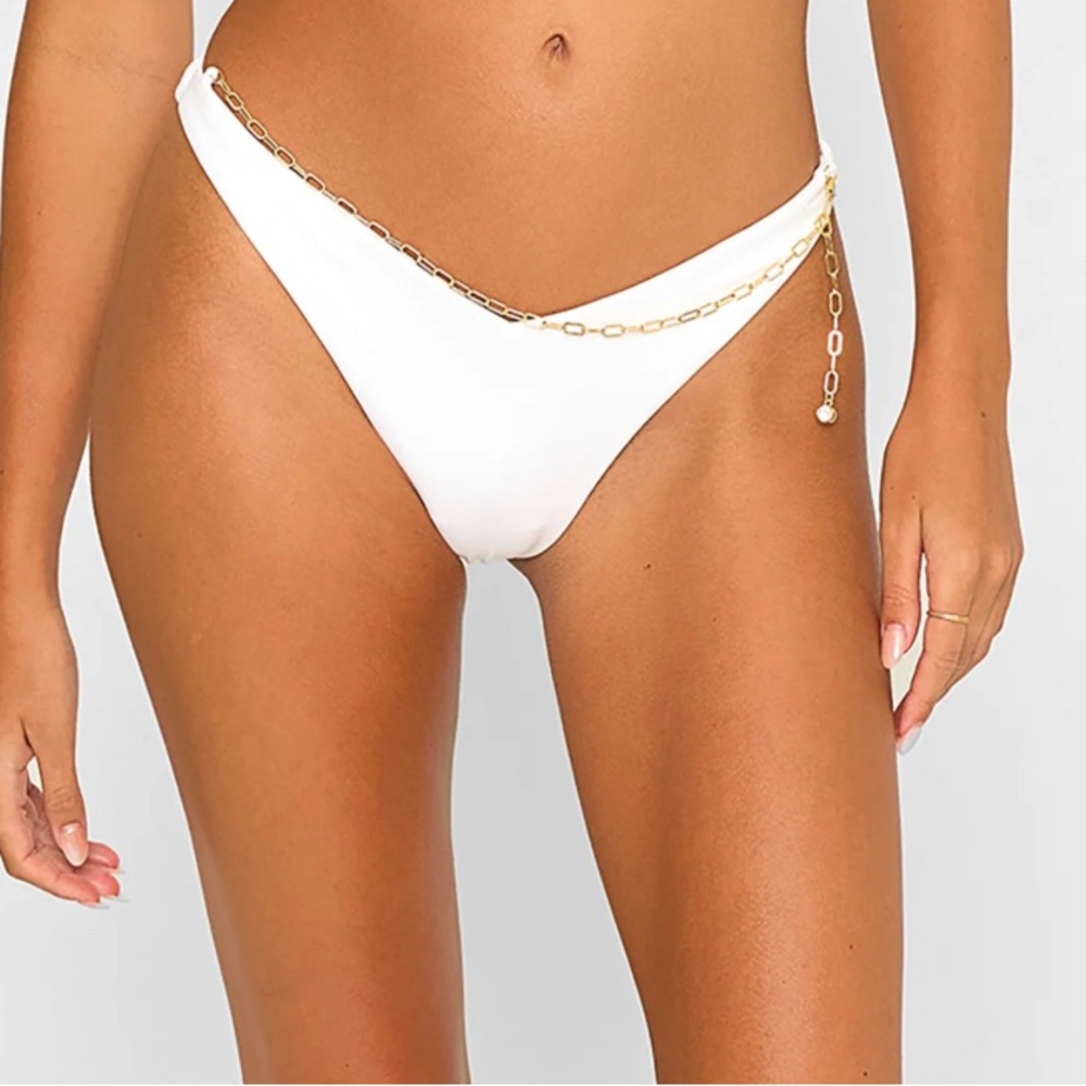 Beach Bunny White Serena Skimpy Bottom- Large